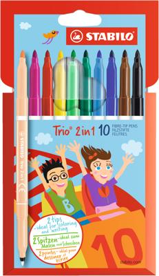 Stabilo trio 2 in 1 - viltstift en fineliner in een - set 10 stuks