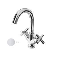 Wastafelkraan Sanimex Giulini Opbouw Tweegreeps Kruisgreep Draaibare Uitloop Met Pop-Up Mat Wit Sanimex - thumbnail