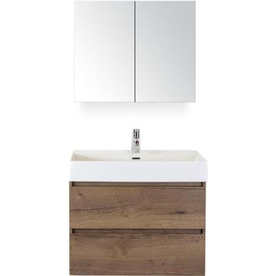 Maxx XL Badmeubelset 80 cm - Tabacco - Wastafel Kube 1 Kraangat met Spiegelkast