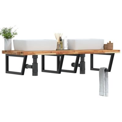 Badkamer wandschap staal en massief acaciahout