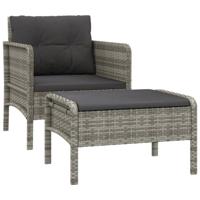 2-delige Loungeset met kussens poly rattan grijs - thumbnail
