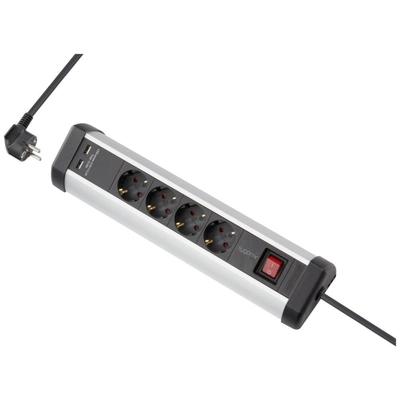 Sygonix SY-5145336 Bureaustekkerdoos Zwart, Zilver Randaarde stekker 1 stuk(s)