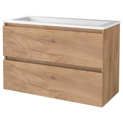 Badmeubelset Aquasplash Salt 100x46 cm Greeploos 2 Lades Met Wastafel Acryl Whisky Oak Aquasplash