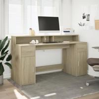 Bureau met LED-verlichting 160x55x91 cm hout sonoma eikenkleur - thumbnail