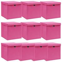 VidaXL Opbergboxen met deksel 10 st 32x32x32 cm stof roze - thumbnail