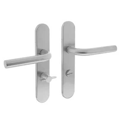 Deurkruk Recht op schild verdekt ovaal 219x40mm met nokken wc 63/8mm rvs EN1906/4 Deurkruk Recht op schild verdekt ovaal 219x40mm met nokken wc 63/8mm rvs EN1906/4