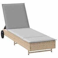 Ligbed met wielen en kussen poly rattan beige - thumbnail
