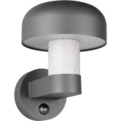 LED Tuinverlichting - Wandlamp Buitenlamp - Trion Freek - E27 Fitting - Rond - IP54 - Bewegingssensor - Betongrijs- Aluminium