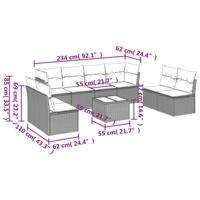 9-delige Loungeset met kussens poly rattan zwart - thumbnail