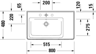 Wastafel Duravit D-Neo Rand Overloop Kraanvlak Zonder Kraangat 80 cm Hoogglans Wit Links