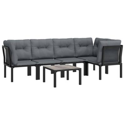 6-delige Loungeset poly rattan zwart en grijs