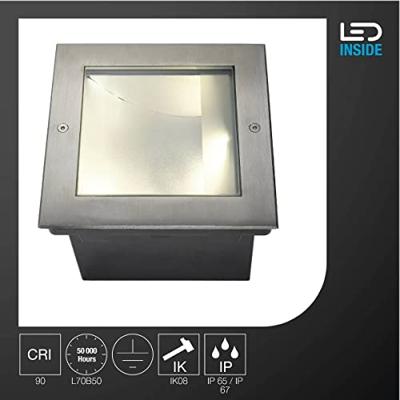 SLV DASAR 225 vierkant 1xLED 3000K asymmetrisch 229383 Vloerinbouwlamp LED 34 W RVS