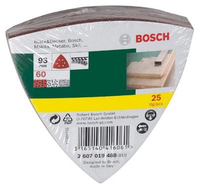 Bosch Accessories 2607019488 Deltaschuurpapier Met klittenband, Geperforeerd Korrelgrootte (num) 60 Hoekmaat 93 mm 25 stuk(s) - thumbnail