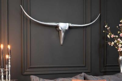 Modern design wanddecoratie BULL L 100cm zilver aluminium stierenkop - 8913
