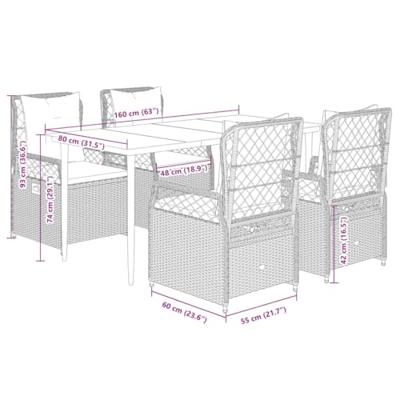 5-delige Tuinset met kussens poly rattan grijs