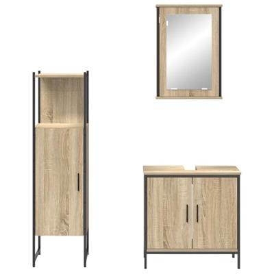 Badkamermeubelset met plank met opslag 3 pcs Bruin Bewerkt hout