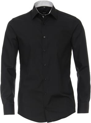 Venti Heren Overhemd Zwart Contrast Poplin Kent Modern Fit Venti Heren Overhemd Zwart Contrast Poplin Kent Modern Fit
