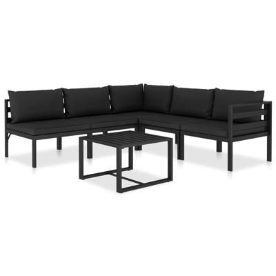 6-delige Loungeset met kussens aluminium antraciet