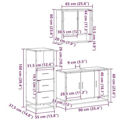 3-delige Badkamermeubelset bewerkt hout bruin eikenkleur