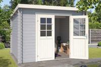 Outdoor Life Nadia Blokhut 295x195 cm 28 mm vuren Platinum Grey-Wit gecoat- Lessenaarsdak- - Outdoor Life - thumbnail