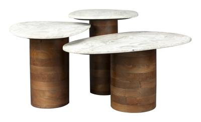 Dutchbone Organische Bijzettafel 'Suki' Marmer en mangohout, Set van 3 stuks