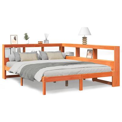 Bed met boekenkast zonder matras grenenhout wasbruin 160x200 cm - thumbnail