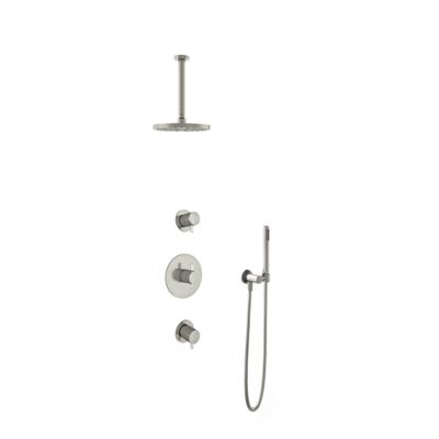 Hotbath Get Together doucheset met 2 stopkranen met 30 cm plafondbuis, 20 cm hoofddouche, geborsteld nikkel