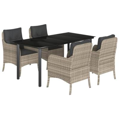 5-delige Tuinset met kussens poly rattan lichtgrijs