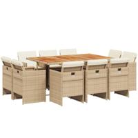 11-delige Tuinset met kussens poly rattan beige - thumbnail