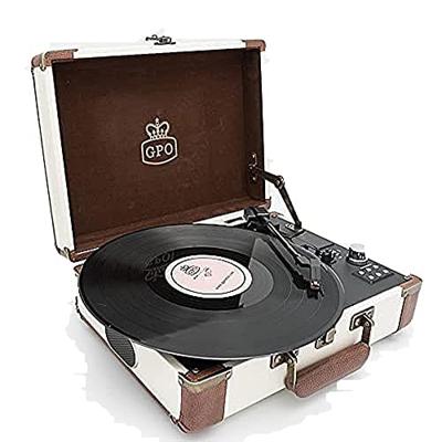 GPO SW196FCR AMBASSADOR Portable USB Bluetooth Turntable with SpeakersCream/Tan