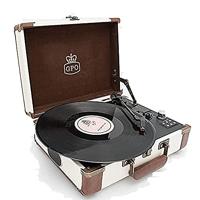 GPO SW196FCR AMBASSADOR Portable USB Bluetooth Turntable with SpeakersCream/Tan - thumbnail