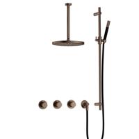 Hotbath Cobber - CB7067 - Inbouw Regendoucheset - Verouderd Messing - 2 Stopkranen - Thermostatisch - Plafondbuis 30 cm - Hoofddouche 300 mm - Staafhanddouche - Glijstang 900 mm - met M106 - Waterbesparend - thumbnail