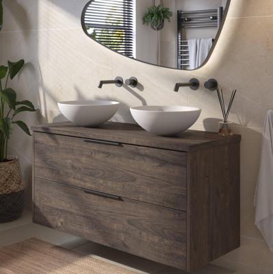 Saqu Lima badmeubel incl. mat witte waskommen 120x51x77cm kasteel bruin - mat zwarte greep