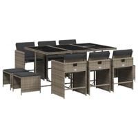 11-delige Tuinset met kussens poly rattan grijs - thumbnail