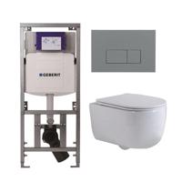 QeramiQ Dely Swirl Toiletset - 36.3x51.7cm - Geberit UP320 inbouwreservoir - met Burda frame - slimzitting - bedieningsplaat licht grijs - rechthoekige knoppen - wit glans 0701131/SW1102375/SW1000766/SW1026256 - thumbnail