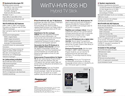 TV-stick Hauppauge WinTV-HVR-935HD Opnamefunctie, Met DVB-T antenne, Met afstandsbediening Aantal tuners: 1 TV-stick Hauppauge WinTV-HVR-935HD Opnamefunctie, Met DVB-T antenne, Met afstandsbediening Aantal tuners: 1
