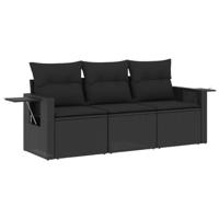 3-delige Loungeset met kussens poly rattan zwart - thumbnail