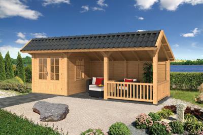 Tuindeco Bergen L Kapschuur type 8 678x306 cm Lariks/Douglashout blank- Kapschuurdak- Hout- Tuindeco