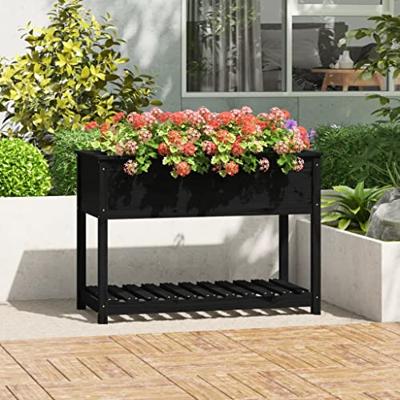 VidaXL Plantenbak met schap 111,5x54x81 cm massief grenenhout zwart VidaXL Plantenbak met schap 111,5x54x81 cm massief grenenhout zwart