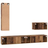 TV-kast set met plank Wandgemonteerd Anders met opslag met de deur 4 pcs Oud hout Medium Bewerkt hout - thumbnail