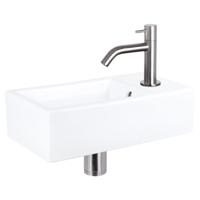 Differnz Force fonteinset - 40x22x11.5cm - Rechthoek - 1 kraangat - Gebogen matte chromen kraan - Keramiek Wit SW543205/SW679905/SW696217/SW724040 - thumbnail