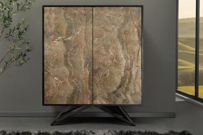 Massief houten highboard MOUNTAIN SOUL 120cm grijsgroen gemarmerd steenfineer acacia - 44340