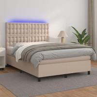 Boxspring met matras en LED kunstleer cappuccinokleur 140x190cm - thumbnail