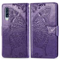 Butterfly Love bloemen reliëf horizontale Flip lederen case voor Galaxy A70 met houder & kaartsleuven & portemonnee & Lanyard (donker paars) - thumbnail