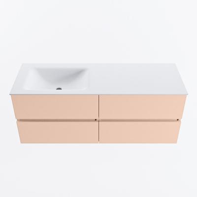 MONDIAZ VICA 130cm badmeubel onderkast Rosee 4 lades. Wastafel CLOUD links 1 kraangat, kleur Talc.