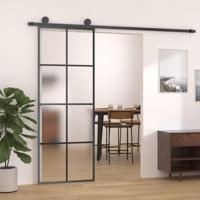 Schuifdeur 76x205 cm aluminium en ESG-glas zwart - thumbnail