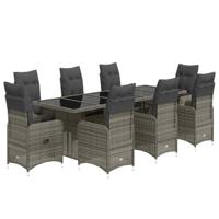 9-delige Bistroset met kussens poly rattan grijs - thumbnail