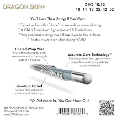 DR Strings Dragon Skin+ Coated Electric Guitar Strings Medium 10-52 voor elektrische gitaar