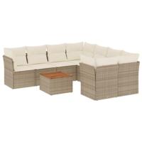 9-delige Loungeset met kussens poly rattan beige - thumbnail