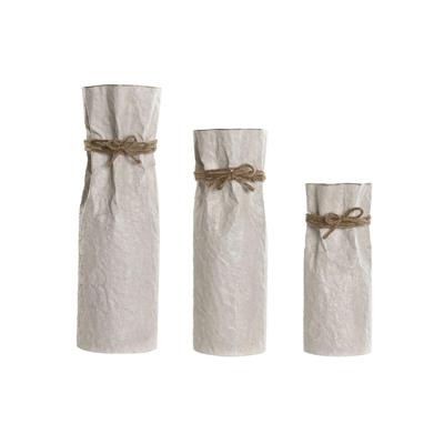 Set van 3 Vazen Home ESPRIT Beige Metaal Touw 17 x 17 x 54 cm (3 Onderdelen)